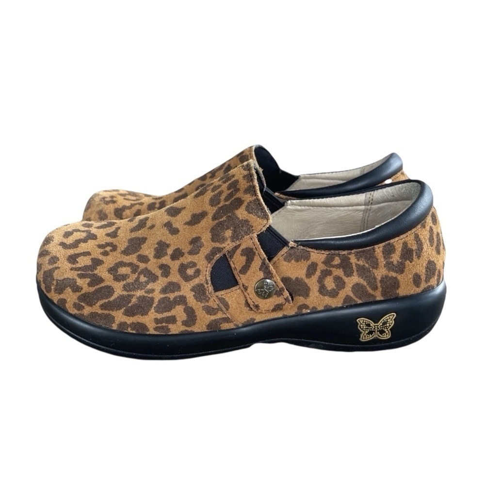 Alegria Kara Leopard Print Clogs Suede Slip On Shoe Mules Double Gore Sz 7-7.5 - Picture 9 of 10